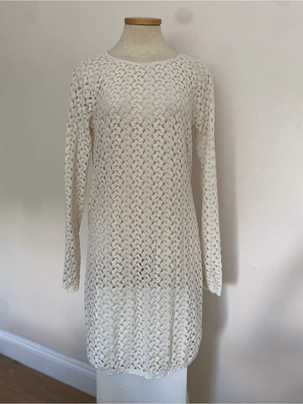 Mimi Chica Cream Crochet Long-Sleeve Dress